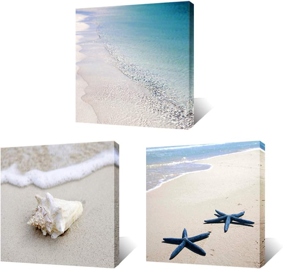 3 Piece Framed Canvas Wall Art Beach Seascape Painting E36969