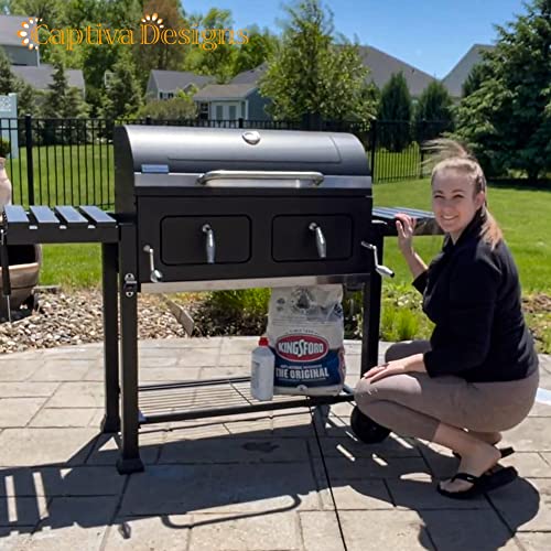 Extra Large Charcoal BBQ Grill with 2 Foldable Side Tables E8110