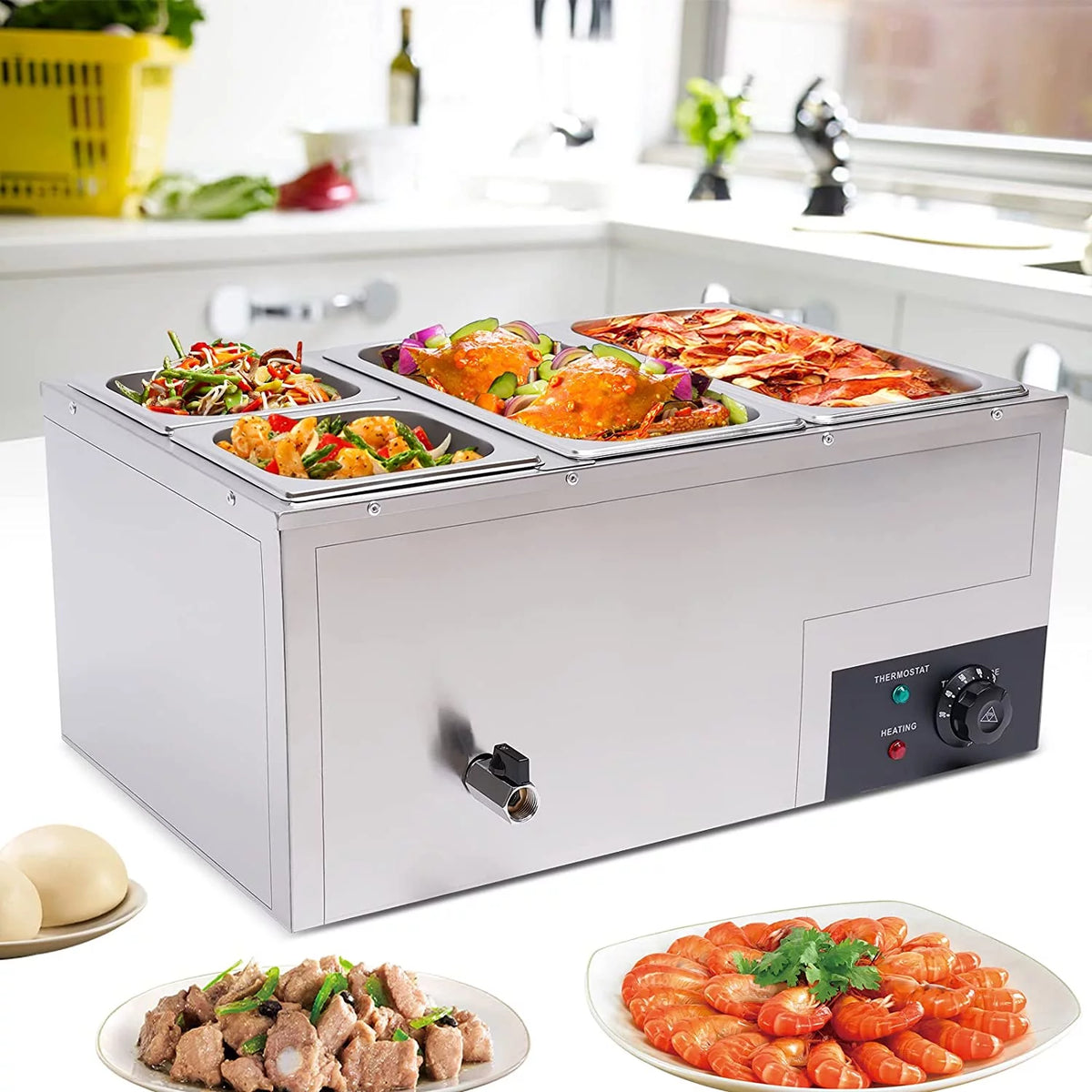 850W Stainless Steel 4-Pan Commercial Food Warmer R910910