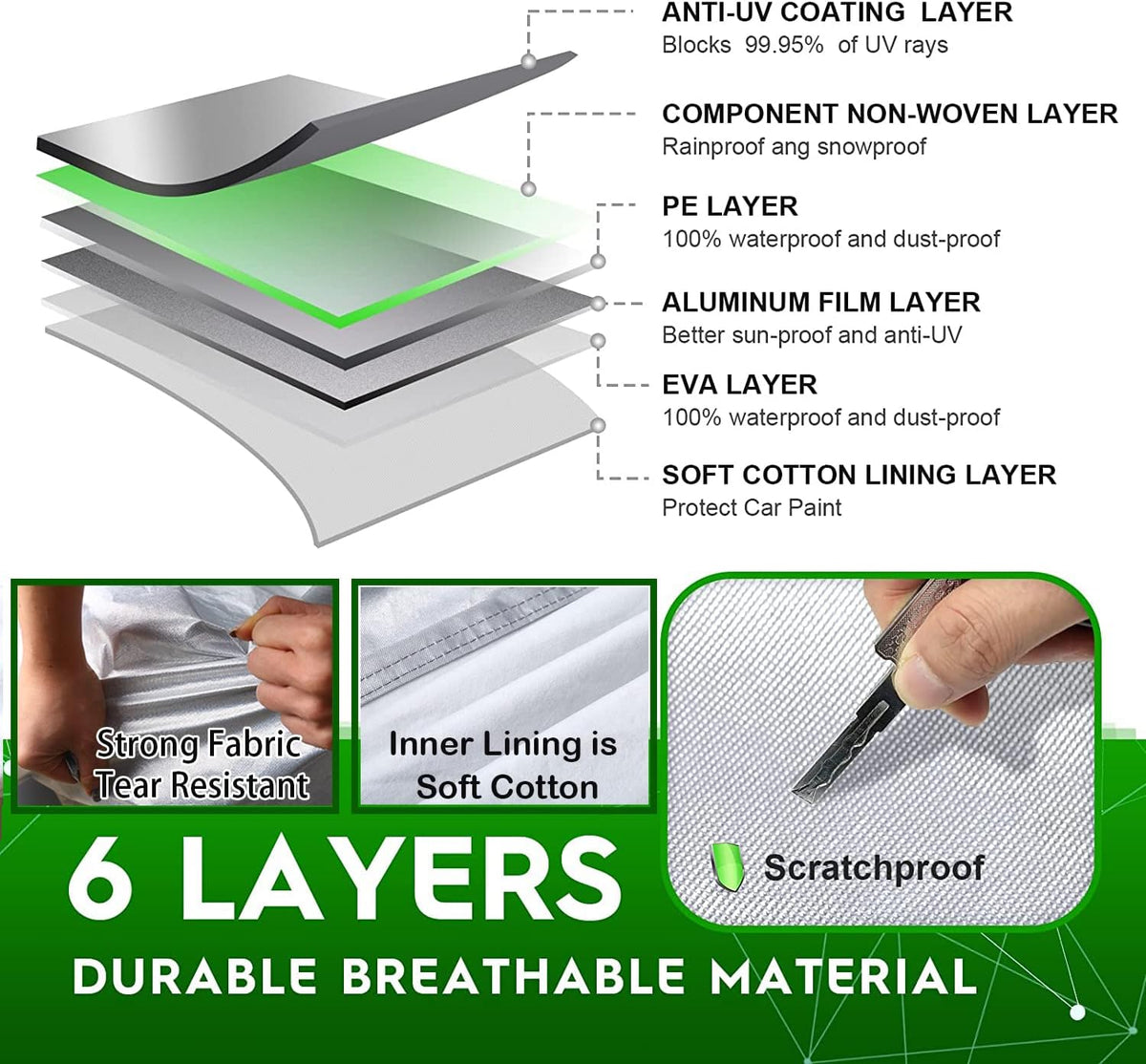 6 Layers Waterproof All Weather Car Cover with Zipper O663