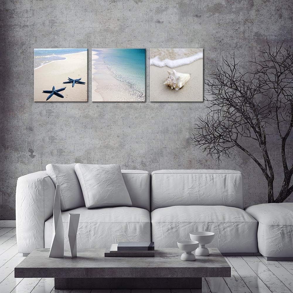 3 Piece Framed Canvas Wall Art Beach Seascape Painting E36969