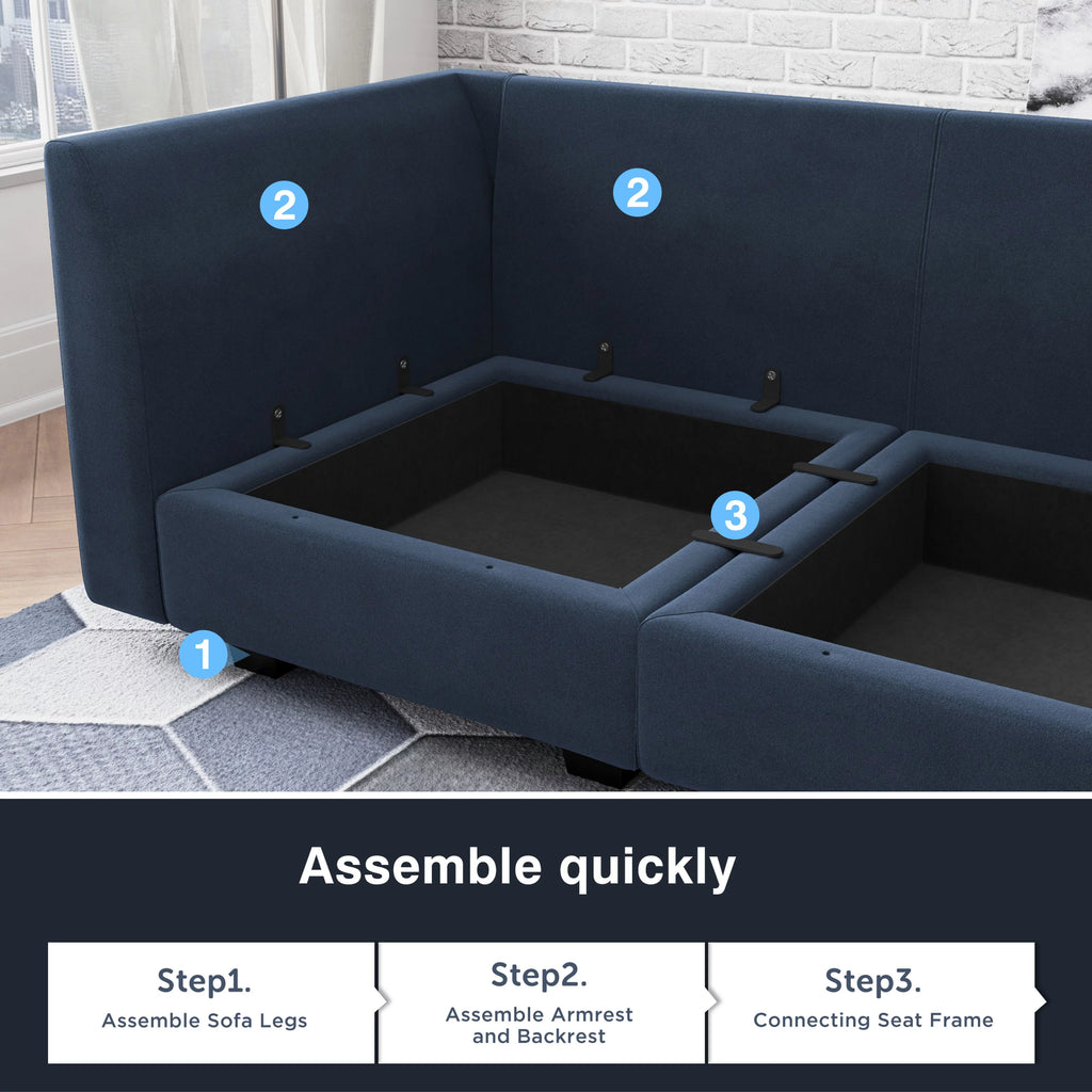 Navy Blue Velvet Modular Sleeper Sofa W52675