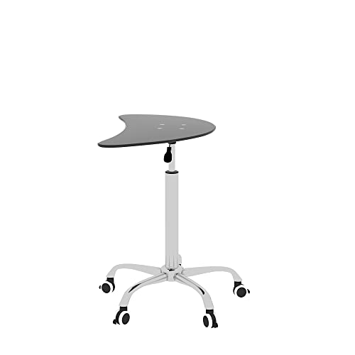 Black Tempered Glass Side Table with 5 Lockable Wheels A399
