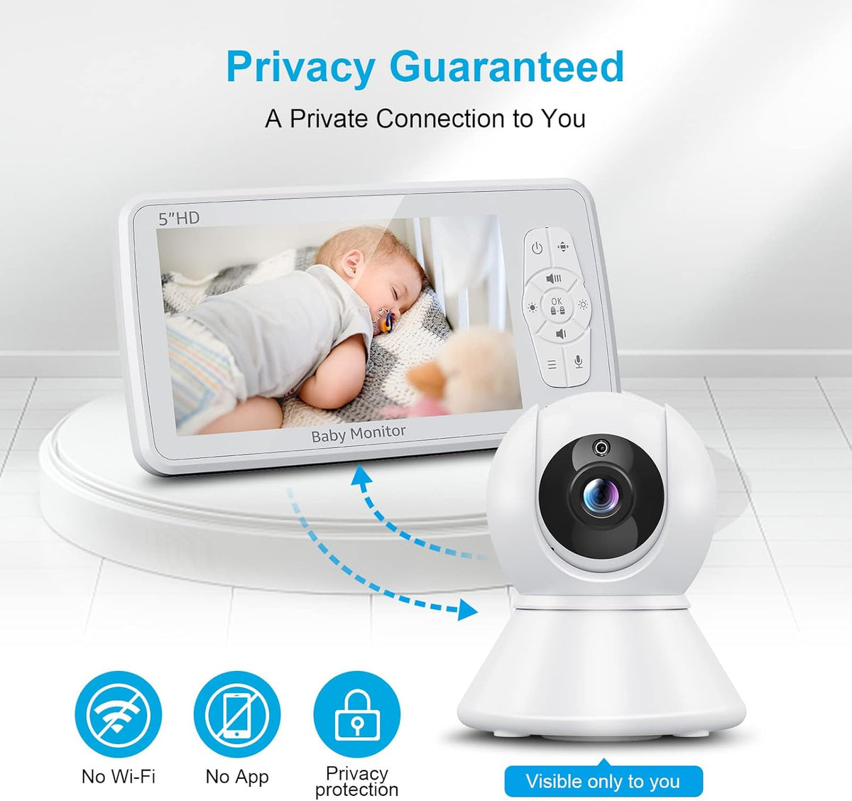 Video Baby Monitor with Camera and Audio, 5 Inch 720p HD Display M45346