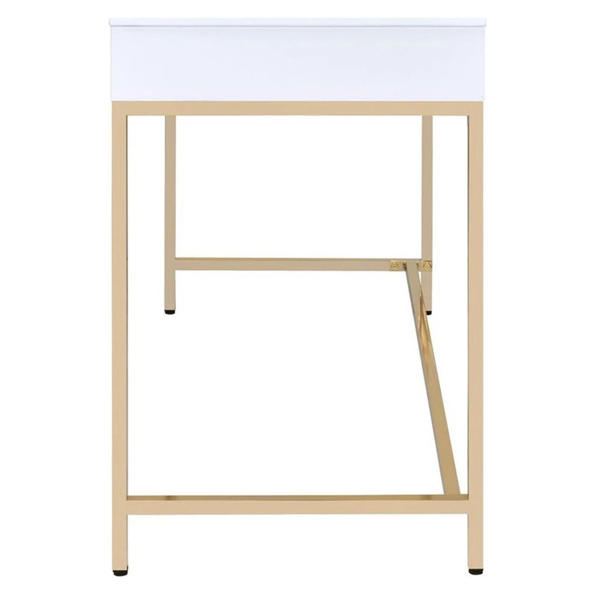 White High Gloss Desk with 2 Drawers Metal Frame N6866