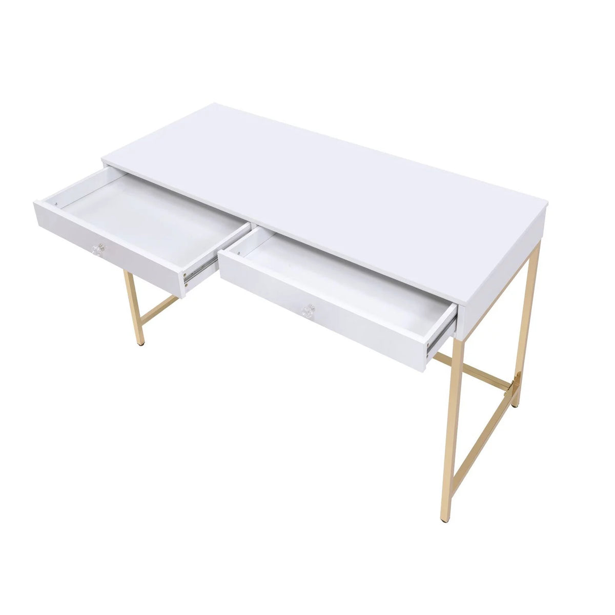 White High Gloss Desk with 2 Drawers Metal Frame N6866