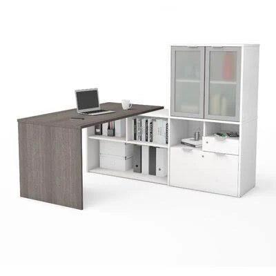 Gray Reversible L-Shape Desk with Hutch O31390