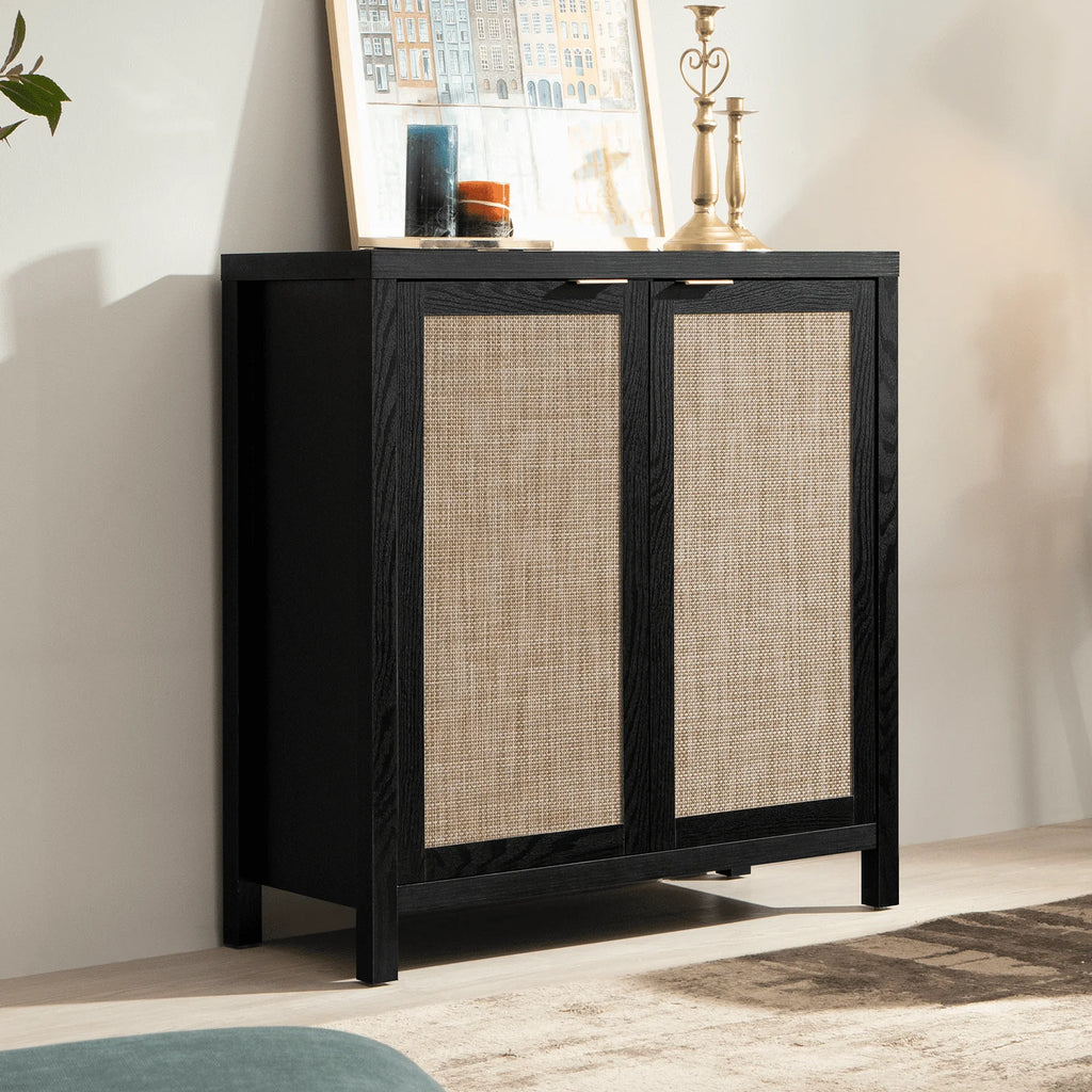 Set of 2 Rattan Cabinet with Doors O695