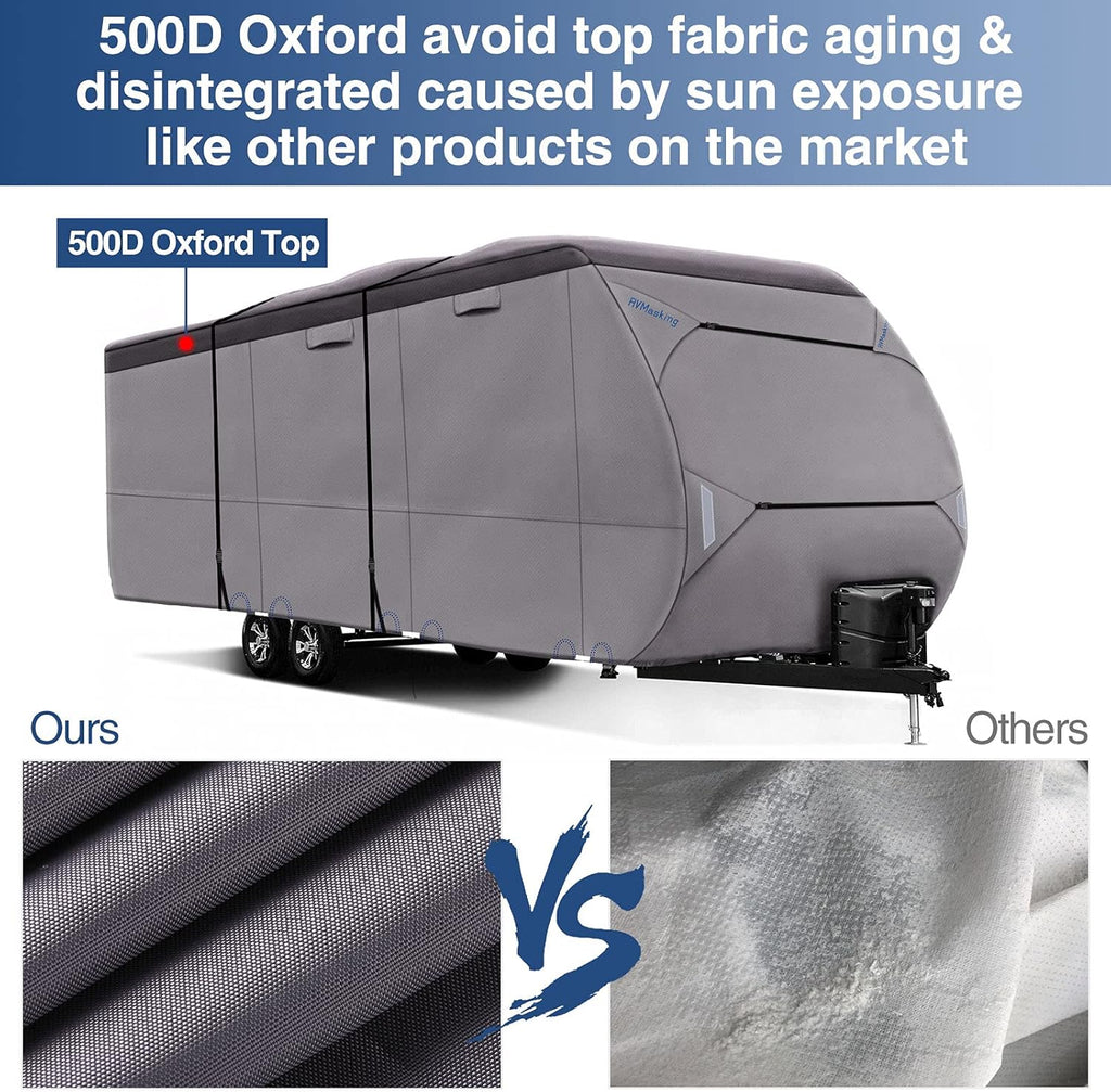 Upgraded Waterproof 500D Travel Trailer Cover with 4 Tire Covers, Tongue Jack Cover R5499