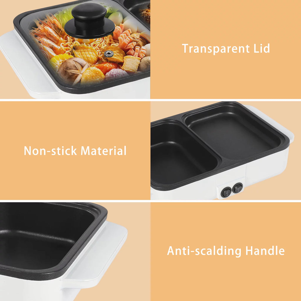 White 2 in 1 Electric Hot Pot and Grill O871