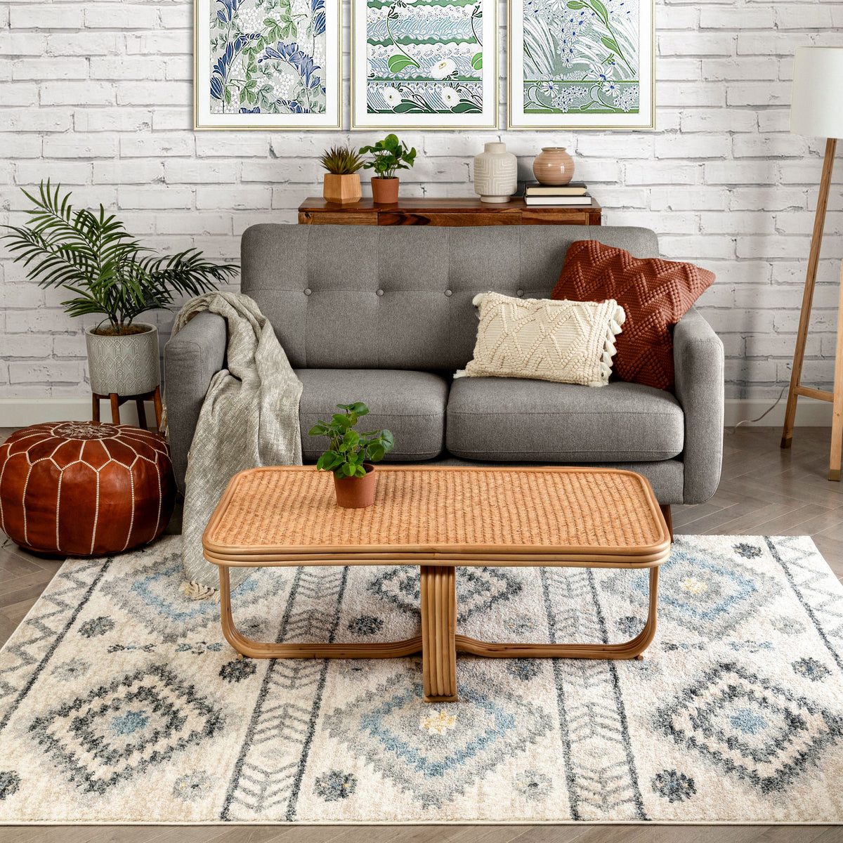 Blue Tribal Geometric Distressed Area Rug I5232