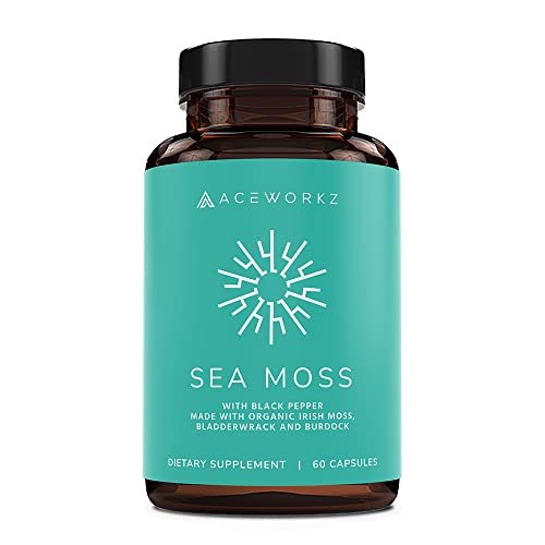 USDA Certified Organic Irish Sea Moss Capsules, Burdock Root & Bladderwrack with BioPerine - 60 Capsules K2359