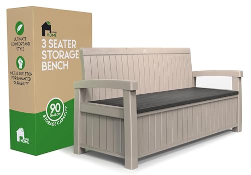 3 Seat 90 Gallon Weatherproof Resin Storage Bench T58089
