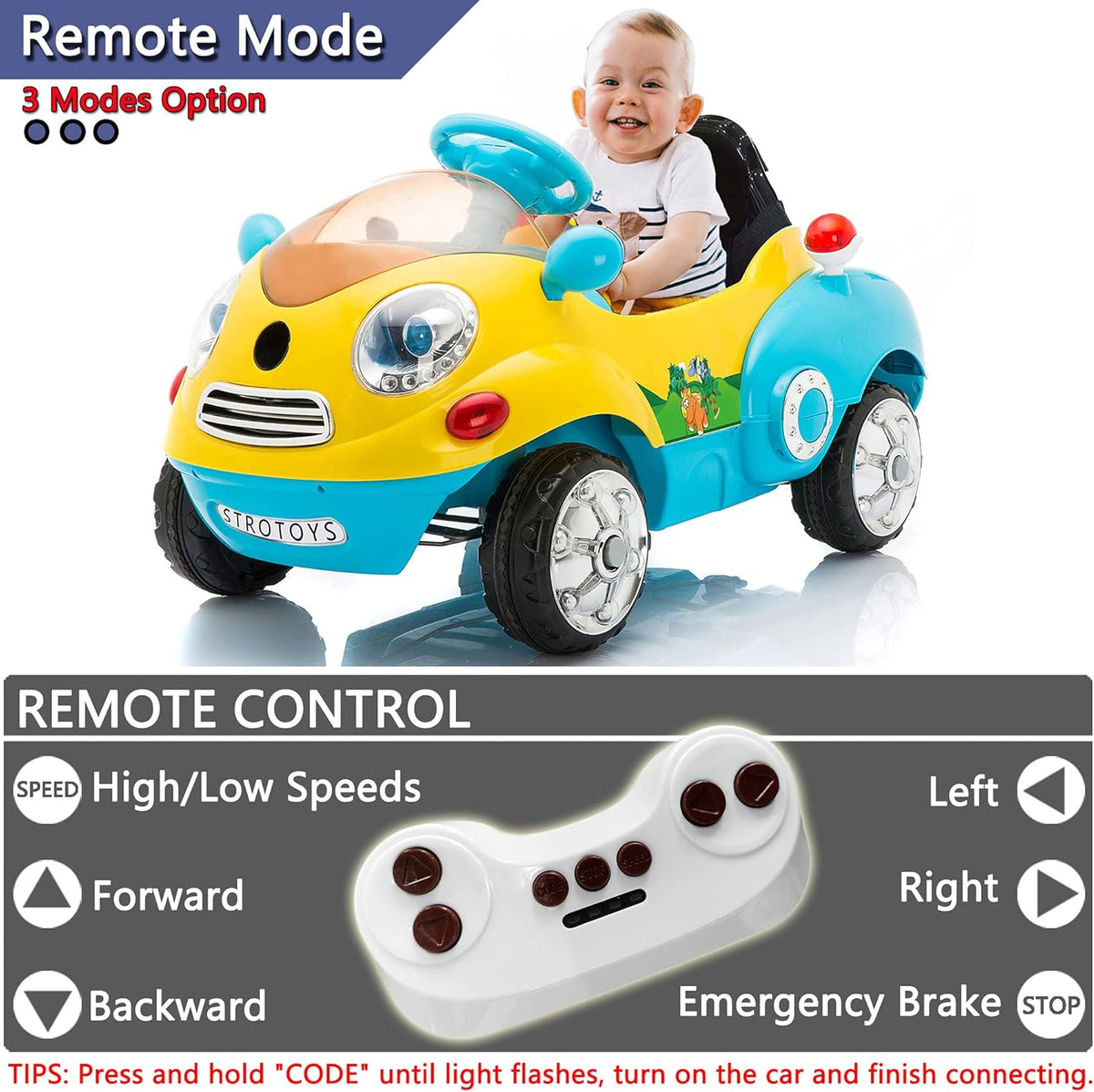 Blue & Yellow Electric Ride On Car with Remote Control E706703