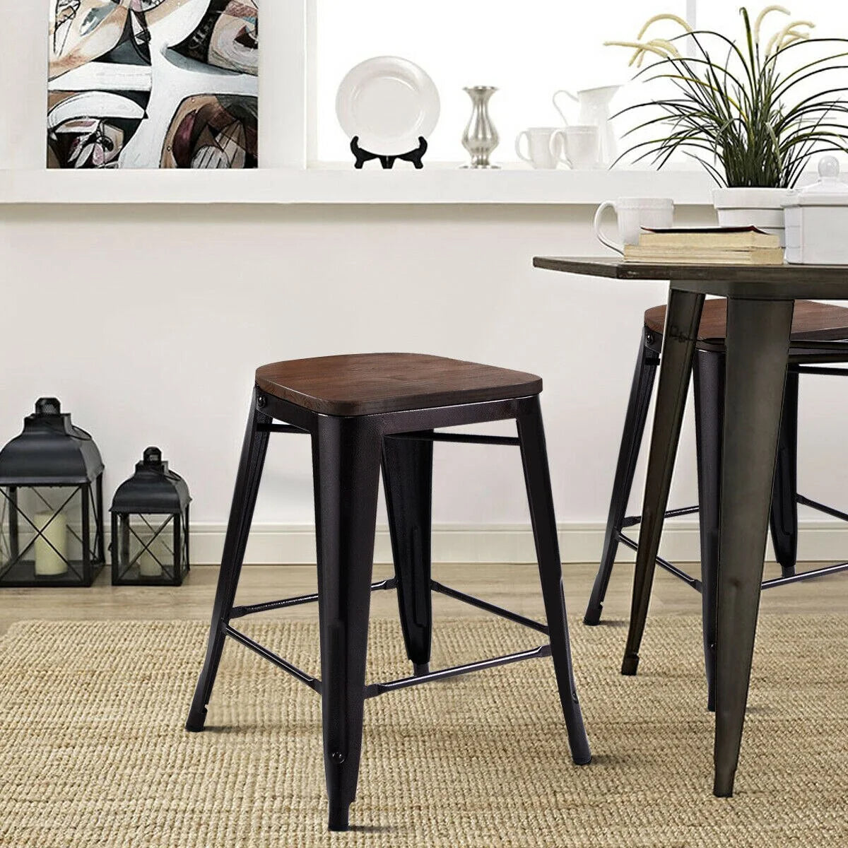 2 PC Metal Wood Counter Stool R898