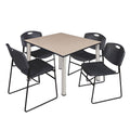 48x22 Square Breakroom Table Beige Chrome with 4 Black Stack Chairs T4445