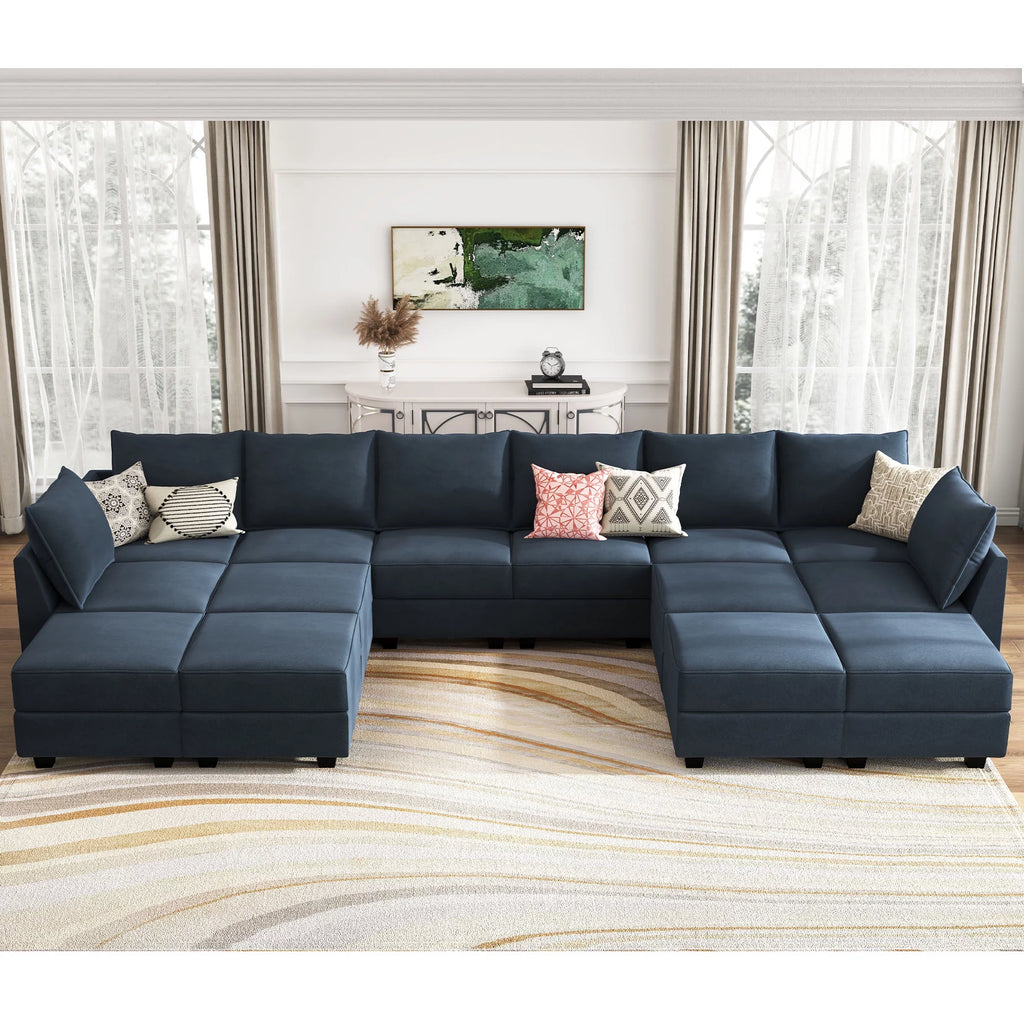 Navy Blue Velvet Modular Sleeper Sofa W52675