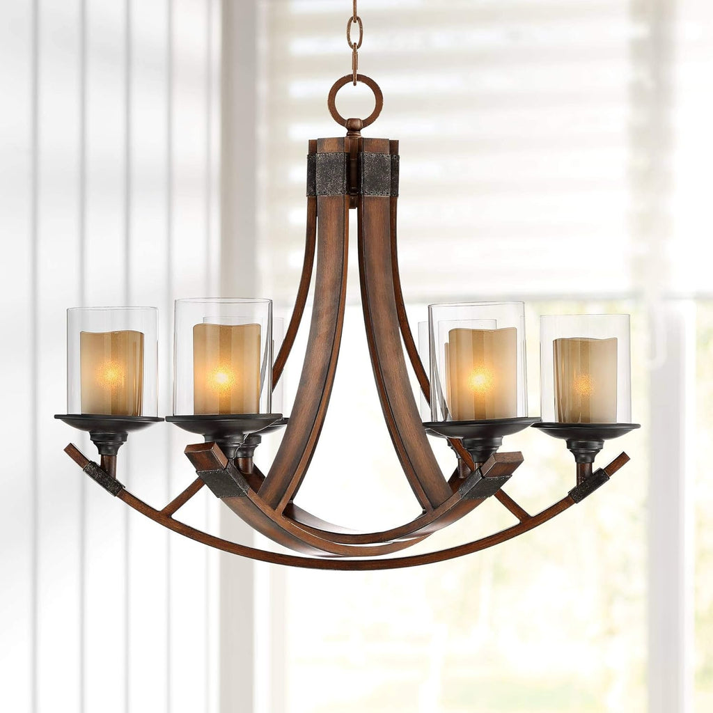 Mahogany Wood Chandelier 6-Light Fixture F396174