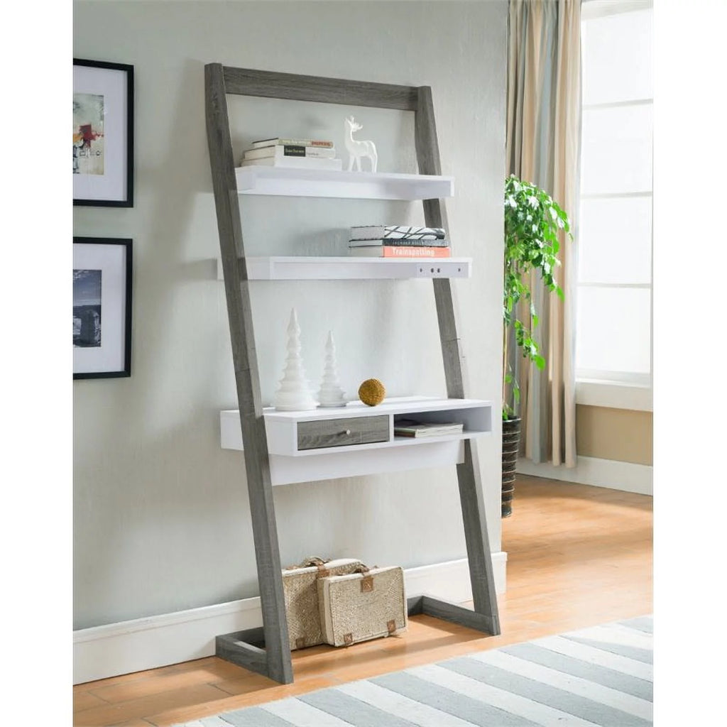 Distressed Gray Wood Writing Desk with Shelves M440078