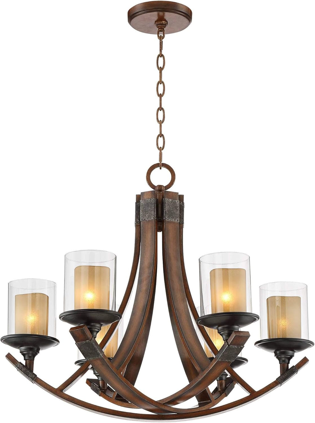 Mahogany Wood Chandelier 6-Light Fixture F396174