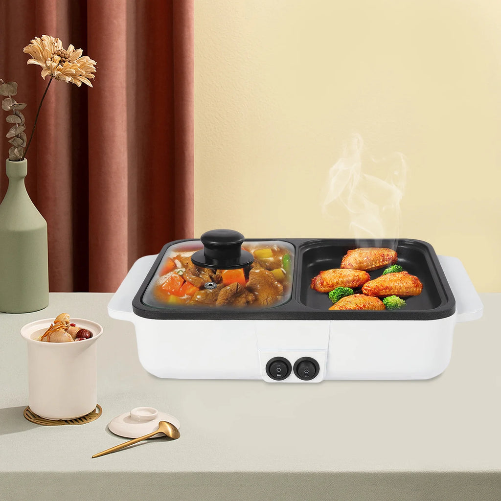 White 2 in 1 Electric Hot Pot and Grill O871