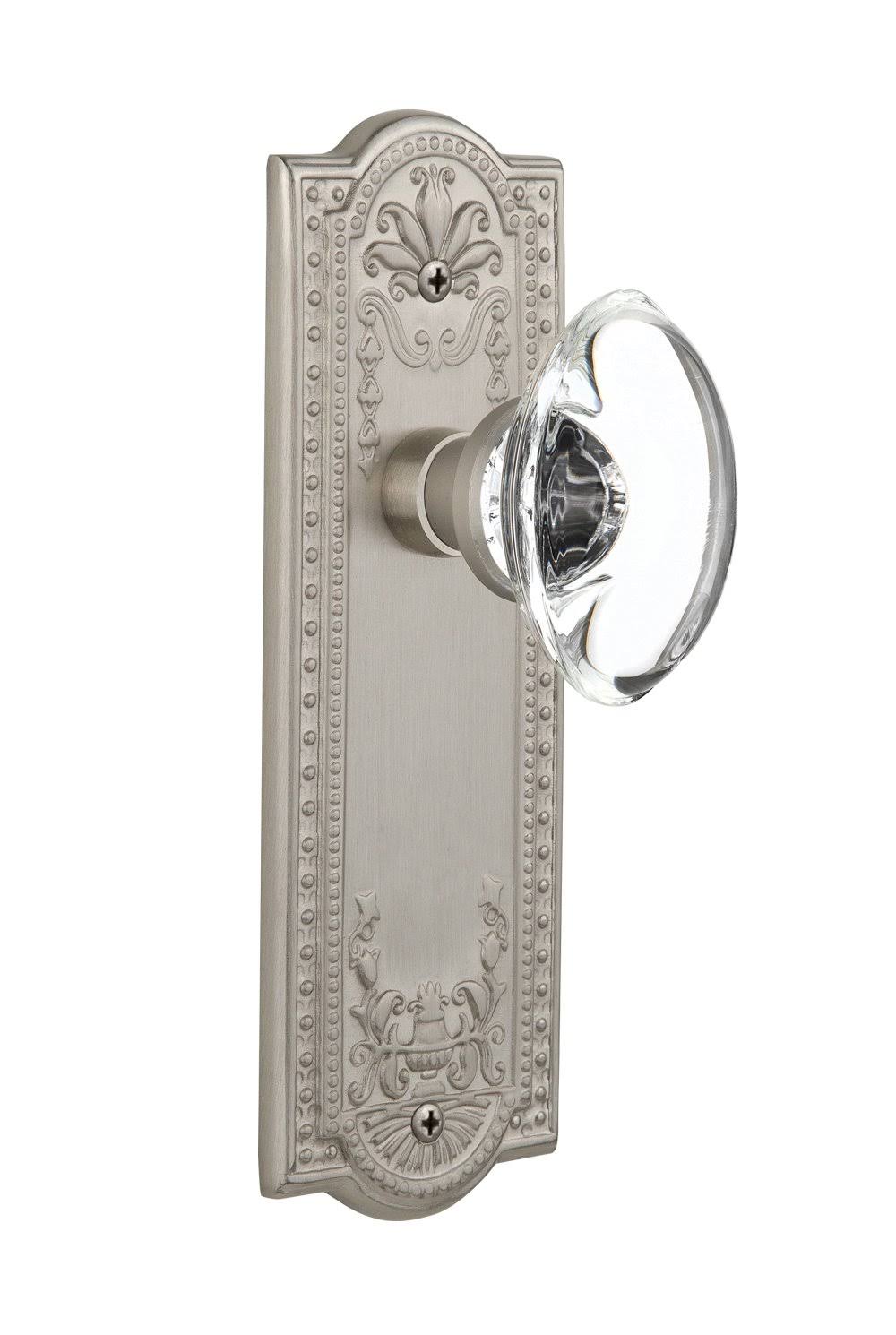 Satin Nickel Oval Crystal Glass Door Knob T8308