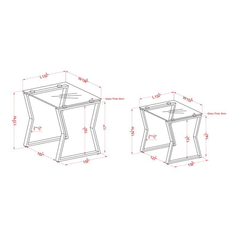2-Piece Glass Top Nesting Table in Gold C8429