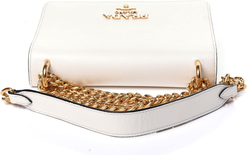 White Black Saffiano Leather Chain Crossbody Bag M98251