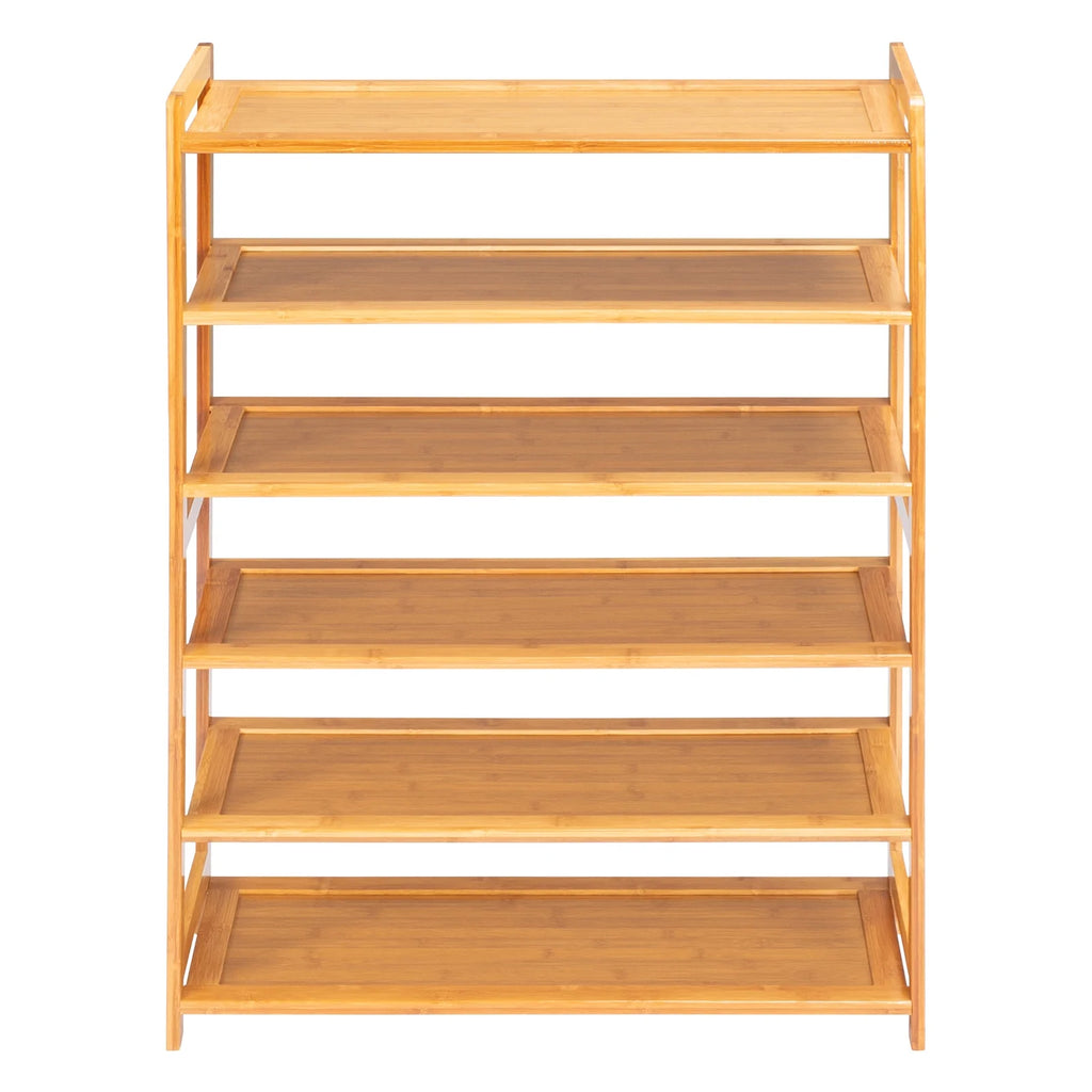6 Tiers Bamboo Shoe Storage Rack, 18-24 Pairs, Wood Color Z219