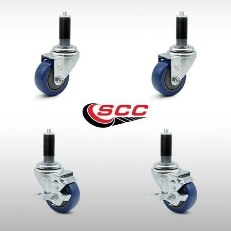 3.5 inch Blue Poly Swivel Expanding Stem Caster Set 2 Brake Z919