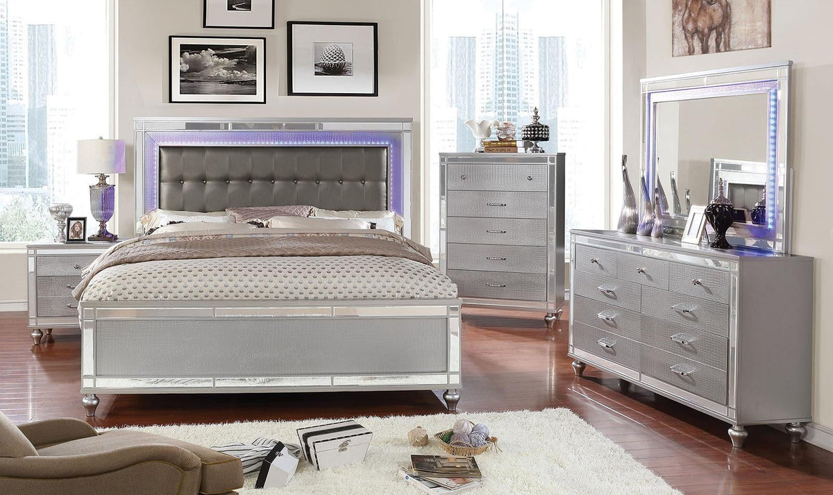 Contemporary Silver Solid Wood King Bedroom Set 5pcs S66273