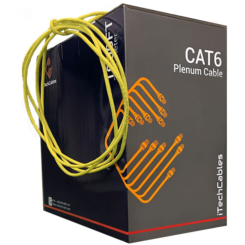 CAT6 Plenum Bulk Ethernet Cable 1000ft 23AWG 4Pair Solid UTP Yellow O7658