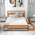Black Queen Size Metal Platform Bed Frame with Wood Headboard and 2 Drawers Y309
