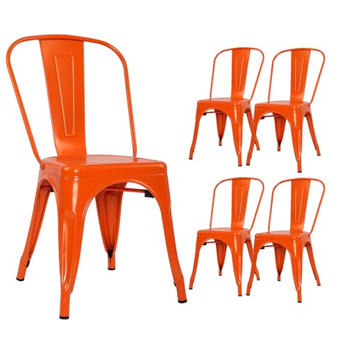 Orange Metal Stackable Side Chairs Set of 4 L61089
