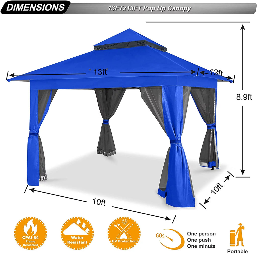 13'x13' Brown Pop up Gazebo Canopy Shelter with Mosquito Netting F520878