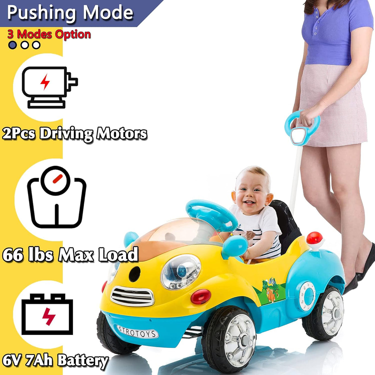 Blue & Yellow Electric Ride On Car with Remote Control E706703