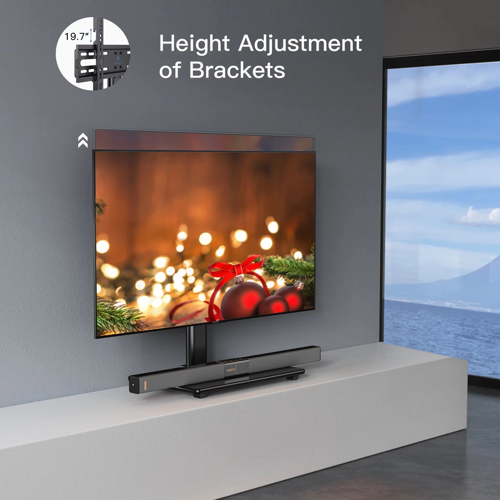 Universal TV Stand for 32-55 Inch TVs Height Adjustable Tempered Glass Base V389896