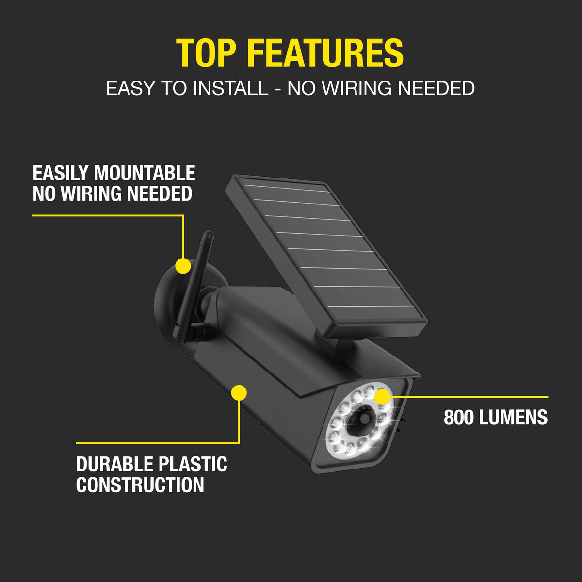 Solar Motion Security Light, Black, 800 Lumens M23274