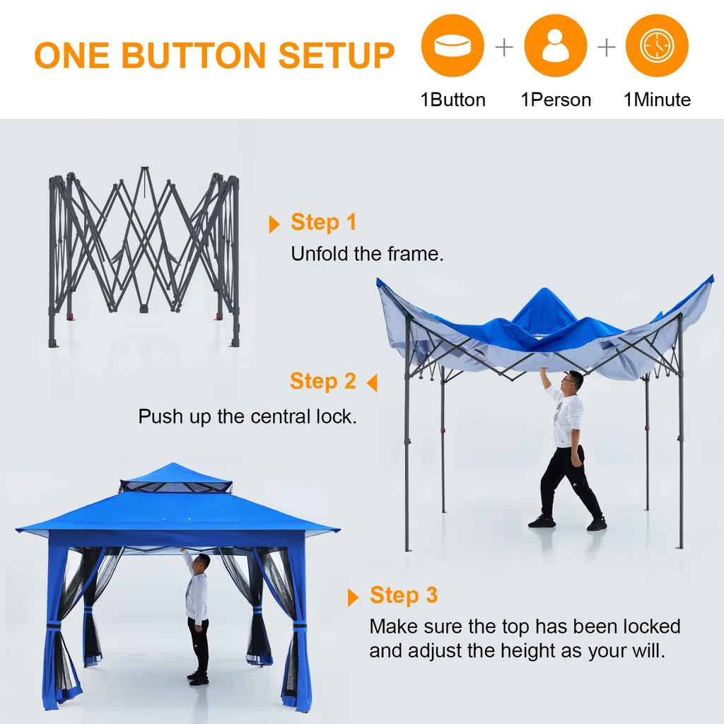 13'x13' Brown Pop up Gazebo Canopy Shelter with Mosquito Netting F520878
