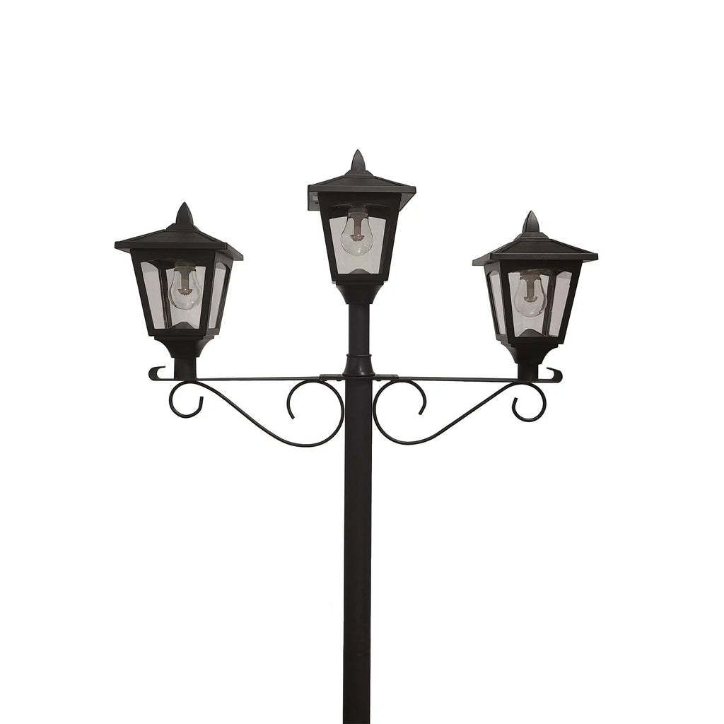 Black Triple Head Solar Lamp and Post Set with Round Planter B712