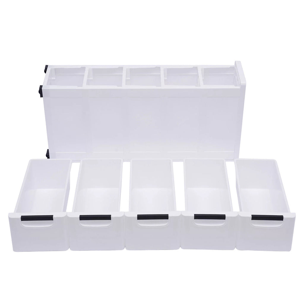 White Narrow Plastic 5 Drawer Dresser with Wheels W314513