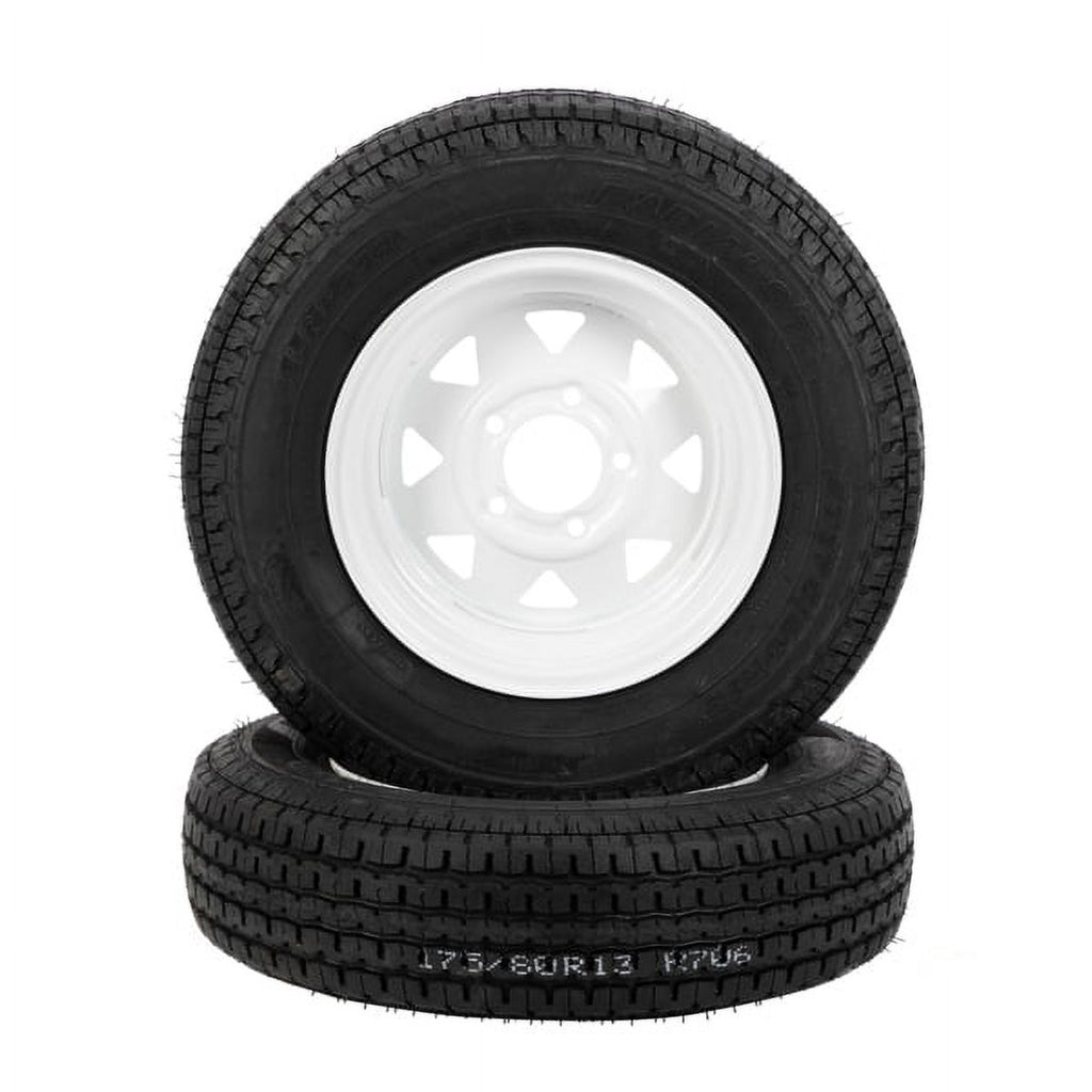 2-Pk Trailer Tire & Rim ST175/80R13 13" Load C 5 Lug White Spoke B94480