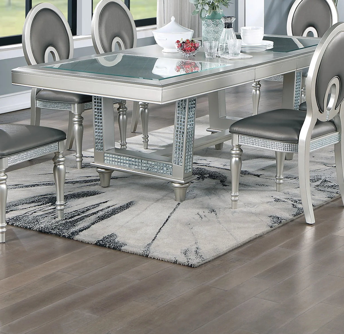 Silver Hue Glass Rectangle Dining Table C496