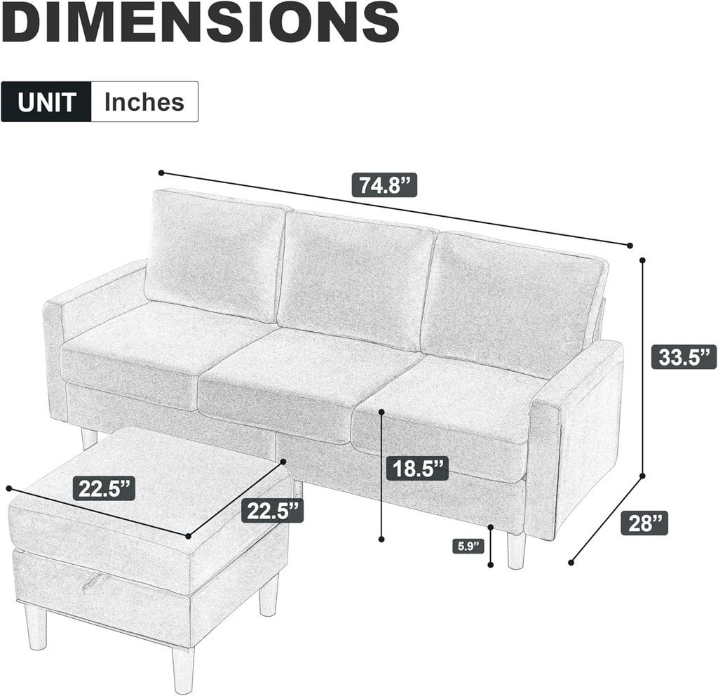 Dark Gray Fabric L Shaped Sectional Sofa with Storage Ottoman E99030