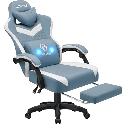 Fabric Gaming Chair with Footrest and Lumbar Support Green and White H495384