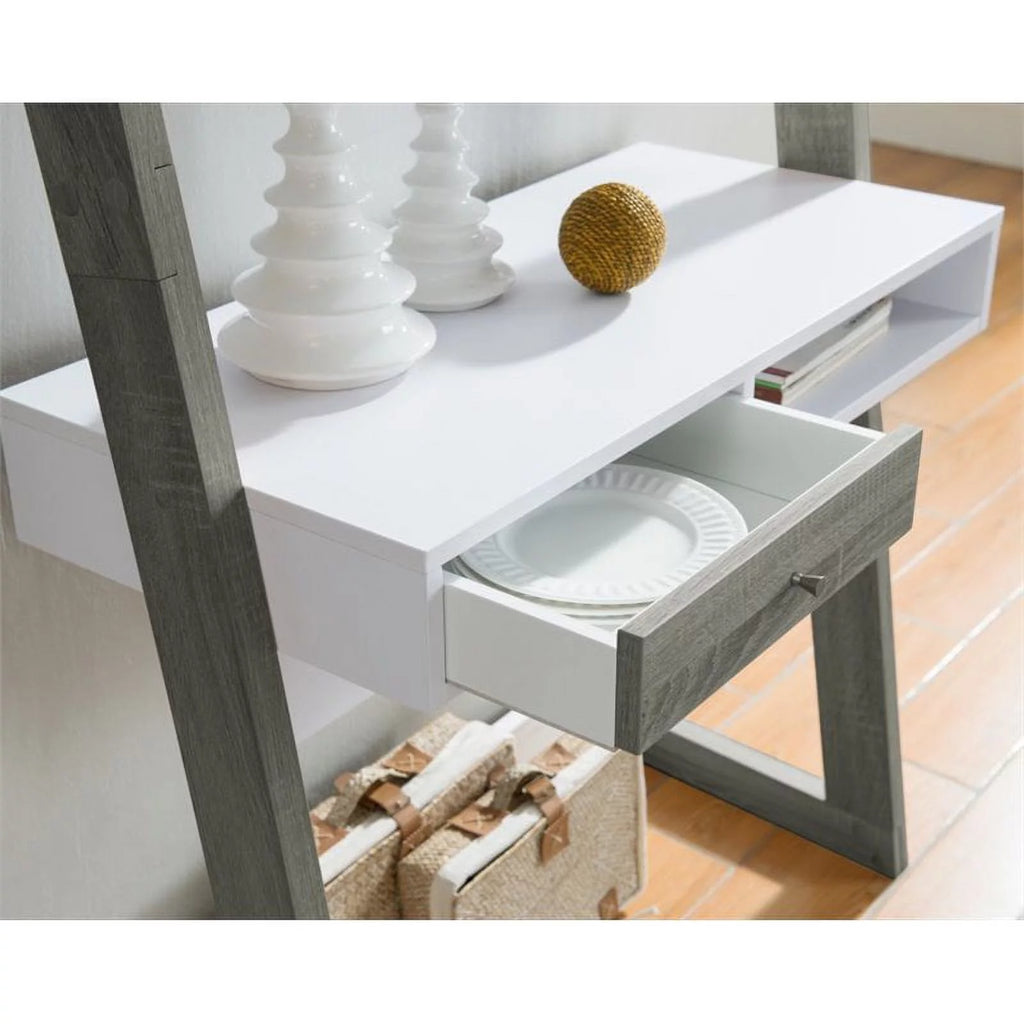 Distressed Gray Wood Writing Desk with Shelves M440078
