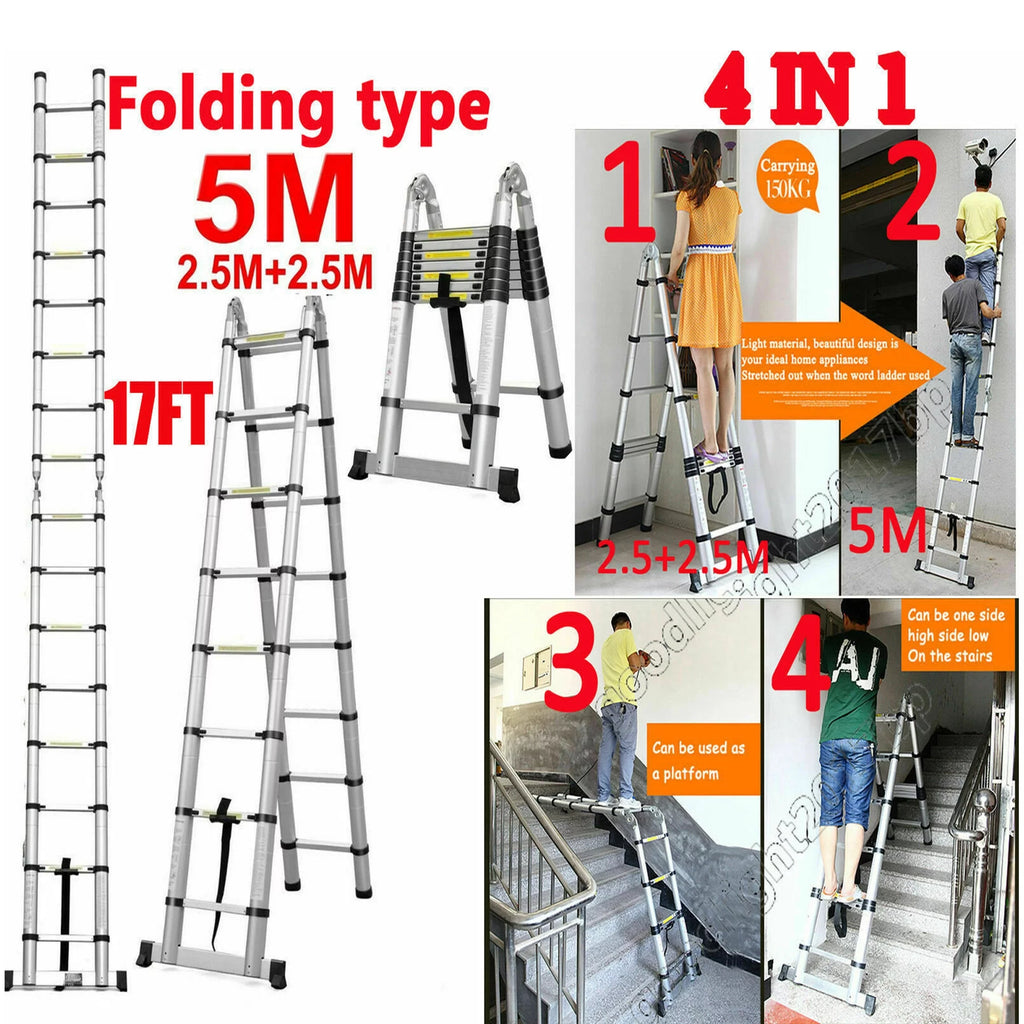 16.5FT Aluminum Telescoping Extension Ladder 330lbs Q55981