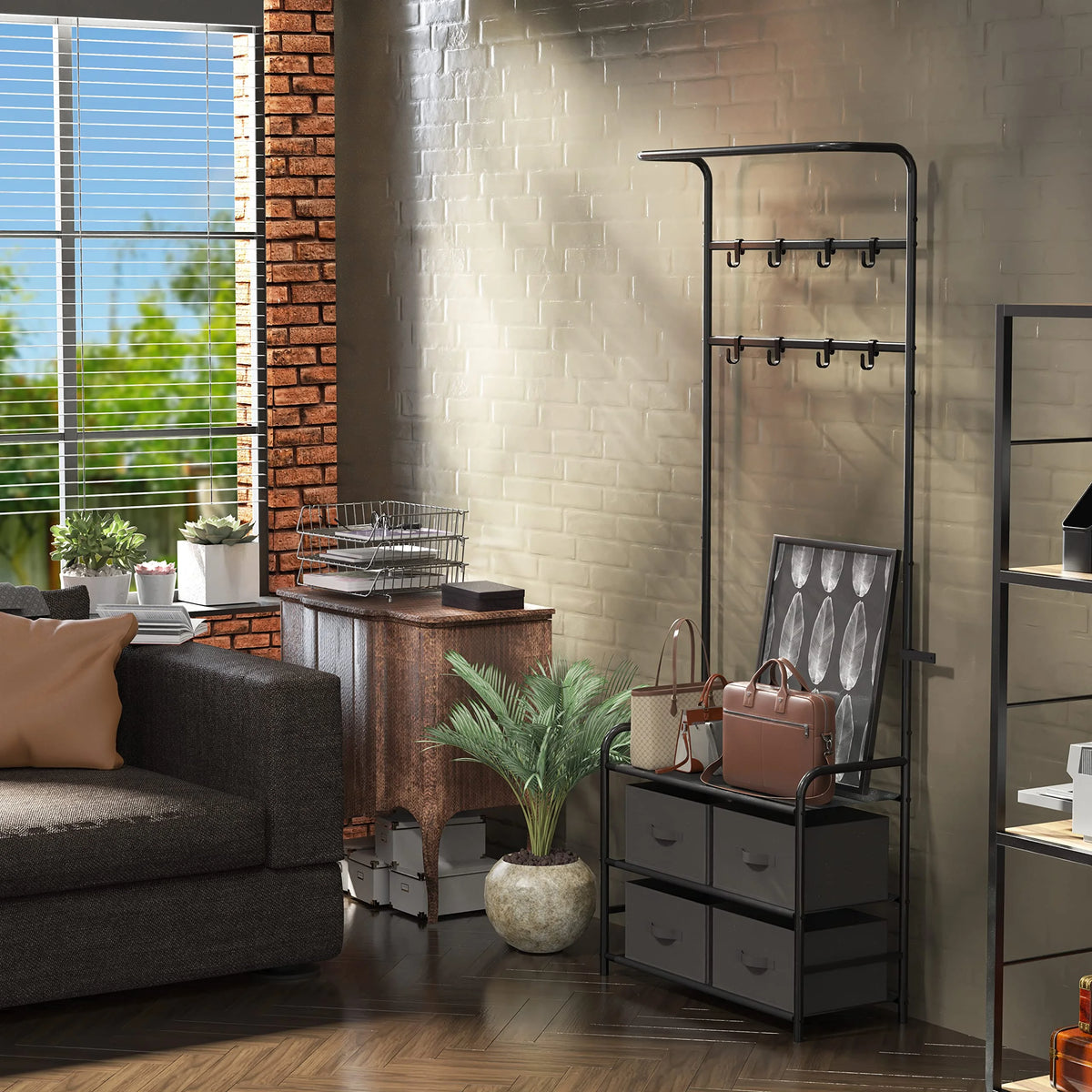 Coat Rack with Storage Shelf, Black W46598