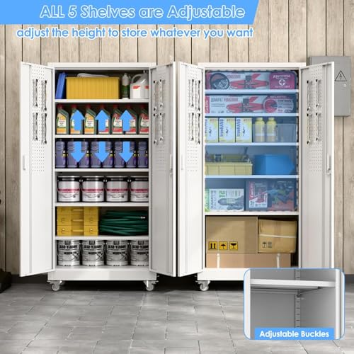 Black Metal Garage Storage Cabinet with Wheels F95409