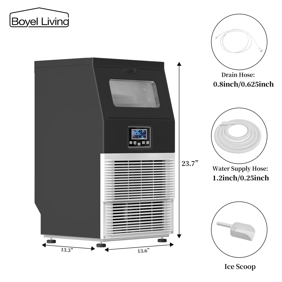13.6-Inch Commercial Ice Maker 66lbs/24H 9lbs Ice Storage X918
